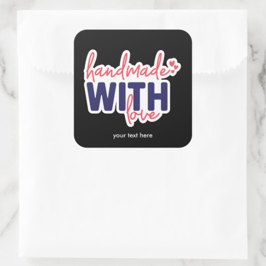 Handgemaakt met een liefdessticker vierkante sticker (Tas)