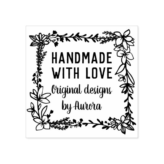 Handgemaakt met handschrift Floral Square Handmade Rubberstempel (Afrduk)