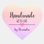 Handgemaakt met het liefdesregenboogschrift hart sticker (Voorkant)