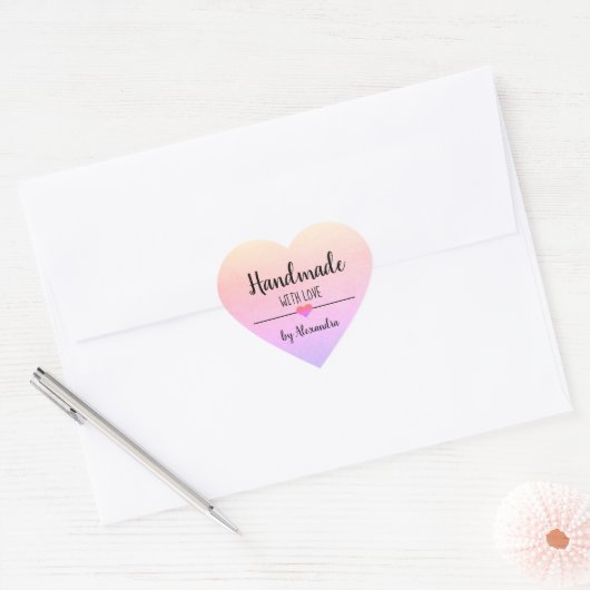 Handgemaakt met het liefdesregenboogschrift hart sticker (Envelop)