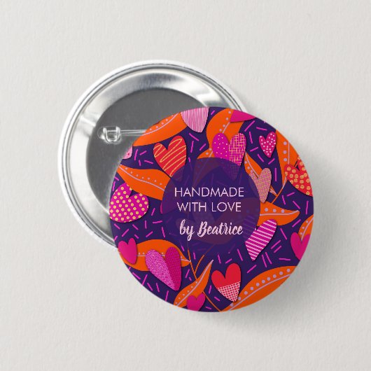 Handgemaakt met het 'Love Modern Hearts Pattern' Ronde Button 5,7 Cm (Voorkant /achterkant)