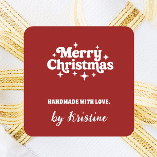 Handgemaakt met Kerst rood cadeau verpakking Vierkante Sticker