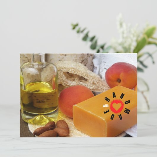 Handgemaakt met lak-soapmaker peach-amandelolie bedankkaart (Staand voorkant)