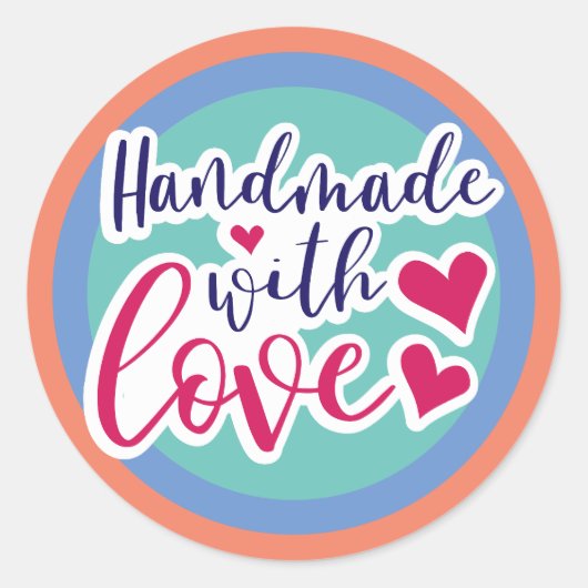 Handgemaakt Met Liefde - aangepaste kleuren Ronde Sticker (Voorkant)
