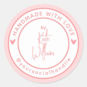 Handgemaakt met liefde | Aangepaste naam Sociale h Ronde Sticker (Voorkant)