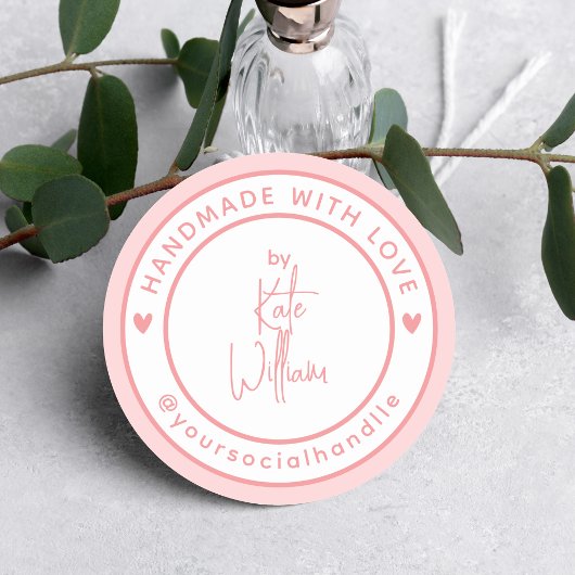 Handgemaakt met liefde | Aangepaste naam Sociale h Ronde Sticker