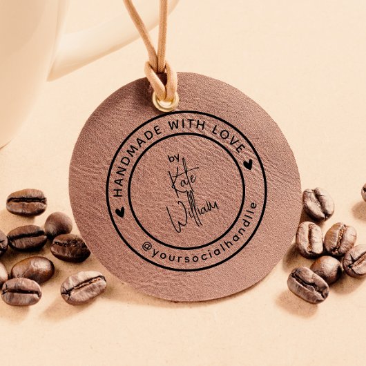 Handgemaakt met liefde | Aangepaste naam Sociale h Rubberstempel