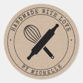 Handgemaakt Met Liefde bakken Gepersonaliseerde St Ronde Sticker (Voorkant)