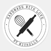 Handgemaakt met liefde bakken gepersonaliseerde St Ronde Sticker (Voorkant)