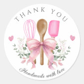 Handgemaakt met liefde bakkerij roze gebruiksvoorw ronde sticker (Voorkant)