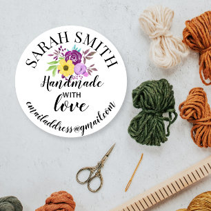 Handgemaakt met liefde bedrijfsnaam bloemig ronde sticker