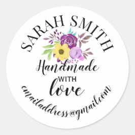 Handgemaakt met liefde bedrijfsnaam floral ronde sticker
