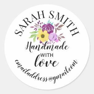 Handgemaakt met liefde bedrijfsnaam floral ronde sticker
