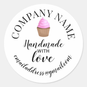 Handgemaakt met liefde bedrijfsnaam taart ronde sticker