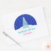 Handgemaakt Met Liefde Blauwe Kerstboom Ronde Sticker (Envelop)