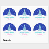 Handgemaakt Met Liefde Blauwe Kerstboom Ronde Sticker (Vel)