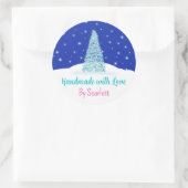 Handgemaakt Met Liefde Blauwe Kerstboom Ronde Sticker (Tas)