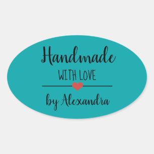 Handgemaakt met liefde blauwgroen modern ovale sticker