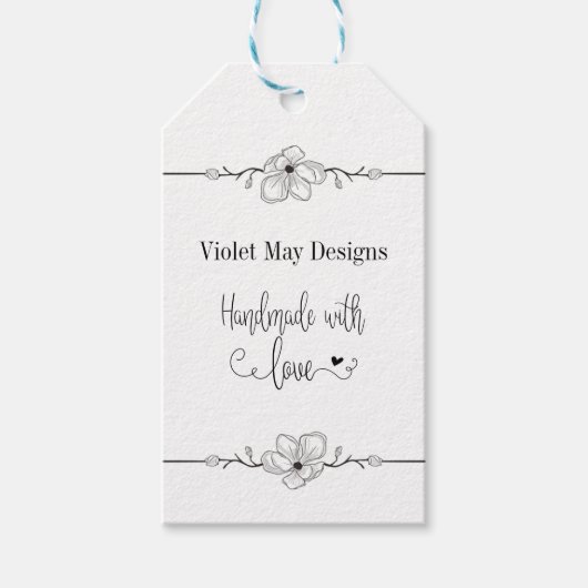 Handgemaakt met Liefde Bloemengrens Rustieke Kraft Cadeaulabel (Voorkant)