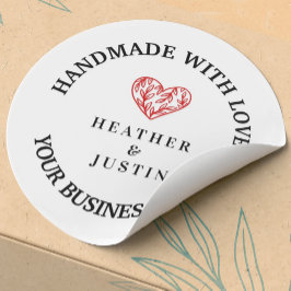 Handgemaakt met liefde bloemenhart dank je ronde sticker