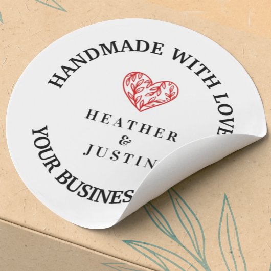 Handgemaakt met liefde bloemenhart dank je ronde sticker