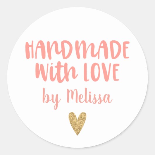 Handgemaakt met liefde blush roze gepersonaliseerd ronde sticker (Voorkant)