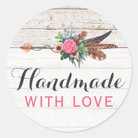 Handgemaakt met liefde Bohemian Feather Arrow rust Ronde Sticker (Voorkant)
