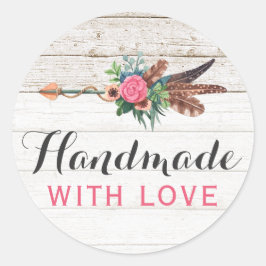 Handgemaakt met liefde Bohemian Feather Arrow rust Ronde Sticker