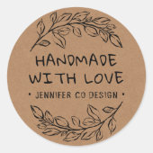 Handgemaakt met liefde botanisch ronde sticker (Voorkant)