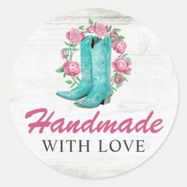 Handgemaakt Met Liefde Country Cowgirl Laarzen & R Ronde Sticker