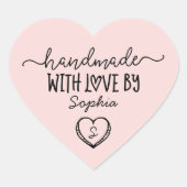 Handgemaakt Met Liefde Custom Monogram Hart Sticke Hart Sticker (Voorkant)