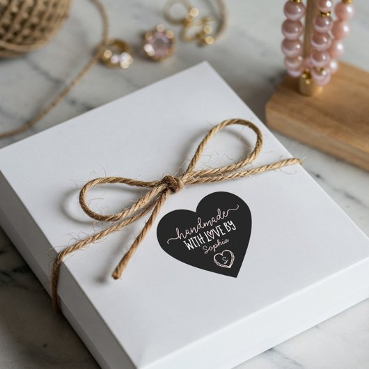 Handgemaakt Met Liefde Custom Monogram Zwart Hart Sticker