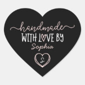 Handgemaakt Met Liefde Custom Monogram Zwart Hart Sticker (Voorkant)