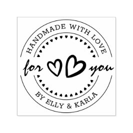 Handgemaakt met Liefde Custom Name & Hearts Round Zelfinktende Stempel