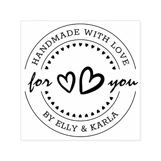 Handgemaakt met Liefde Custom Name & Hearts Round Zelfinktende Stempel (Design)