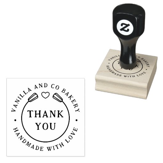 Handgemaakt met liefde dank u hart whisk bakkerij rubberstempel (Gestempeld)