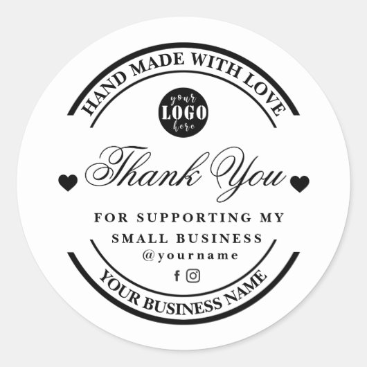 Handgemaakt met liefde | Dank u sticker & label (Voorkant)