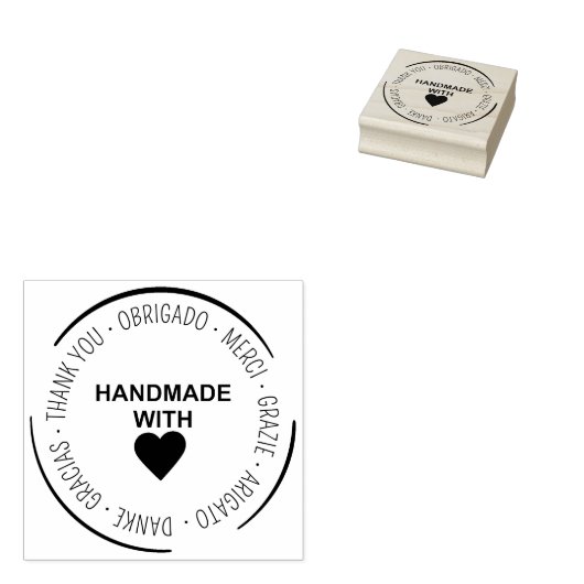 Handgemaakt met liefde Dank u voor meertalig Rubberstempel (Gestempeld)