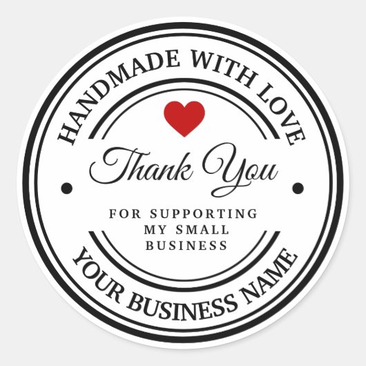 Handgemaakt met liefde | Dank u wel Ronde Sticker (Voorkant)
