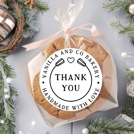 Handgemaakt met liefde dank u Whisk hart bakkerij Ronde Sticker