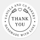 Handgemaakt met liefde dank u Whisk hart bakkerij Ronde Sticker (Voorkant)