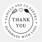 Handgemaakt met liefde dank u whisk lepel bakkerij ronde sticker (Voorkant)