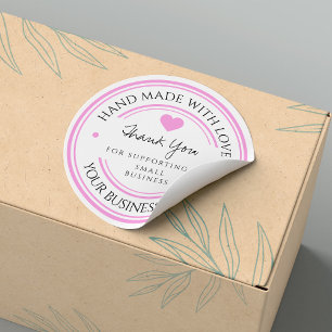 handgemaakt met liefde   dank u zwarte roze sticke ronde sticker