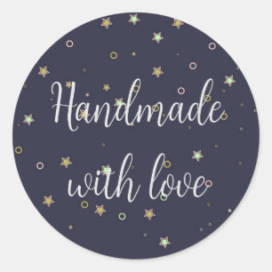 Handgemaakt met liefde Donkerblauw met Sterren Ronde Sticker