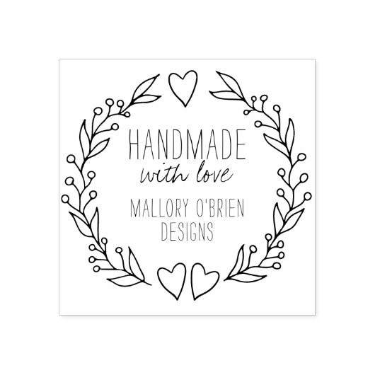 Handgemaakt met liefde Doodle Krans Hart en geblad Rubberstempel (Afrduk)