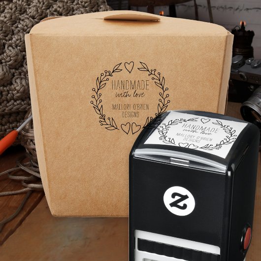 Handgemaakt met liefde Doodle Wreath Hearts Foliag Zelfinktende Stempel
