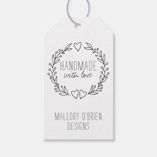 Handgemaakt met liefde Doodle Wreath Hearts n Foli Cadeaulabel (Voorkant)