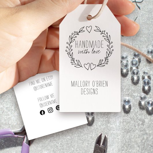 Handgemaakt met liefde Doodle Wreath Hearts n Foli Cadeaulabel