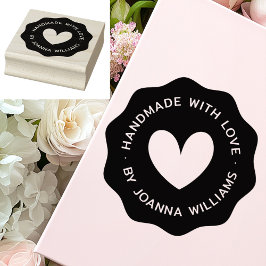 Handgemaakt met liefde door aangepaste naam golven rubberstempel