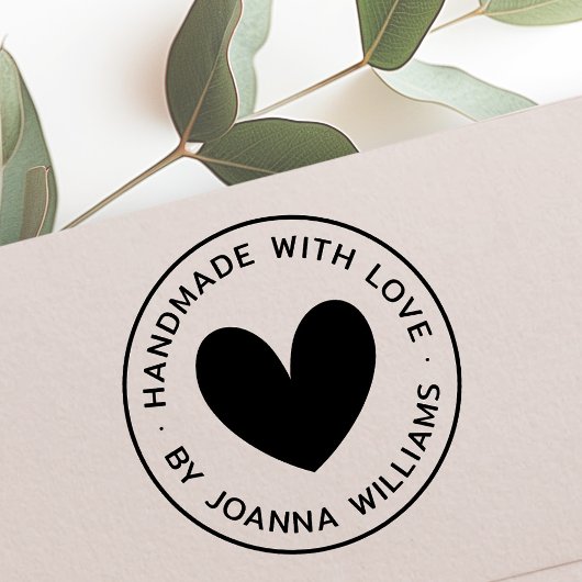 Handgemaakt met liefde door aangepaste naam modern rubberstempel